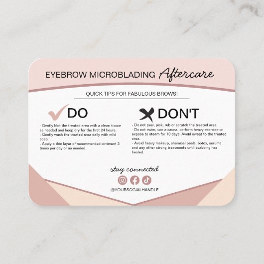 Carte De Visite Microblading Eyebrow Instructions pour les soins p (Dos)