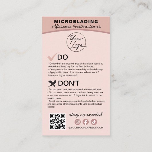 Carte De Visite Microblading Eyebrow Instructions pour les soins p (Dos)