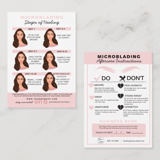 Carte De Visite Microblading Eyebrow Instructions pour les soins p (Devant / Derrière)