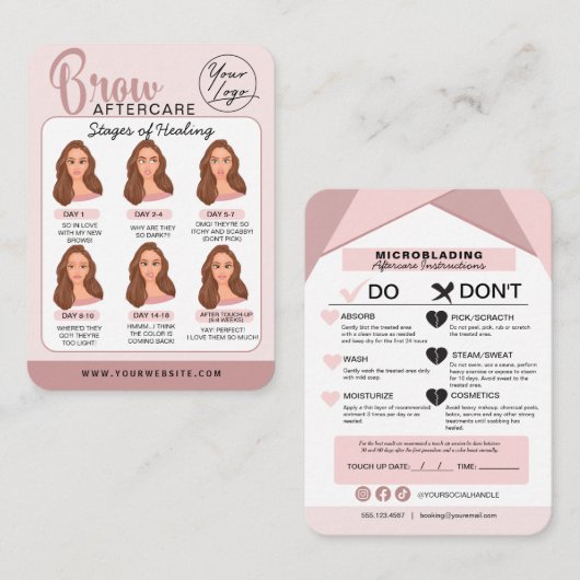 Carte De Visite Microblading Eyebrow Instructions pour les soins p (Devant / Derrière)