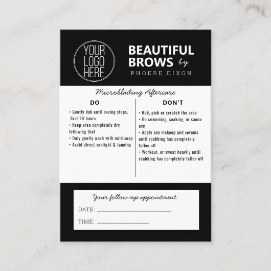 Carte De Visite Microblading Eyebrow Instructions pour les soins p (Devant)