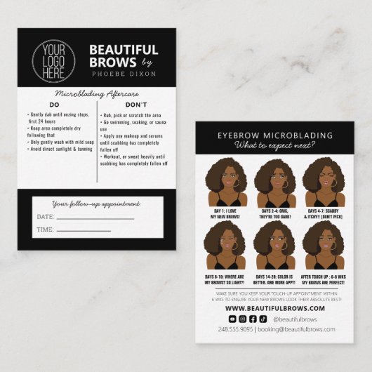Carte De Visite Microblading Eyebrow Instructions pour les soins p (Devant / Derrière)