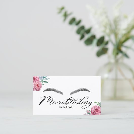 Carte De Visite Microblading Eyebrows Beauté Salon Floral (Debout devant)