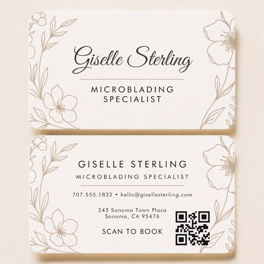 Carte De Visite Microblading Floral QR Code Professional