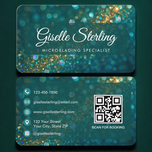 Carte De Visite Microblading Green Gold QR Code Professional