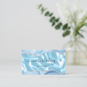 Carte De Visite Microblading Luxe Paillettes Argent Agate Bleue (Debout devant)
