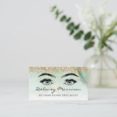 Carte De Visite Microblading Pailleté Vert Marbre Doré Glamour (Debout devant)