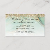 Carte De Visite Microblading Pailleté Vert Marbre Doré Glamour (Dos)