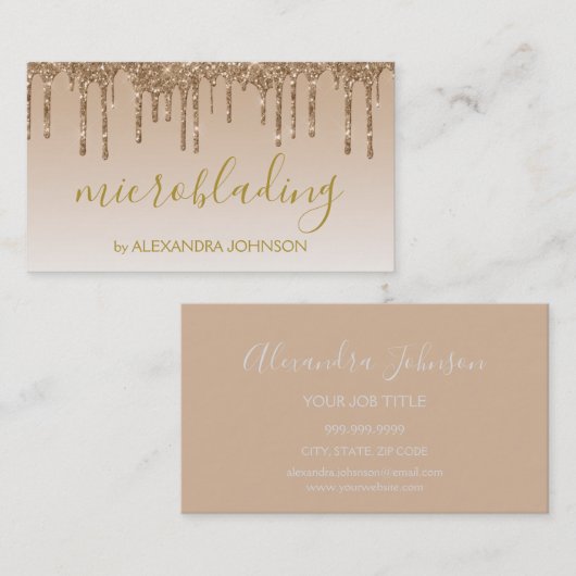 Carte De Visite Microblading Parties scintillant or de luxe (Devant / Derrière)
