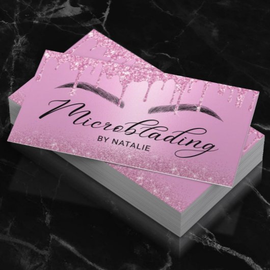 Carte De Visite Microblading Pink Parties scintillant Dripography