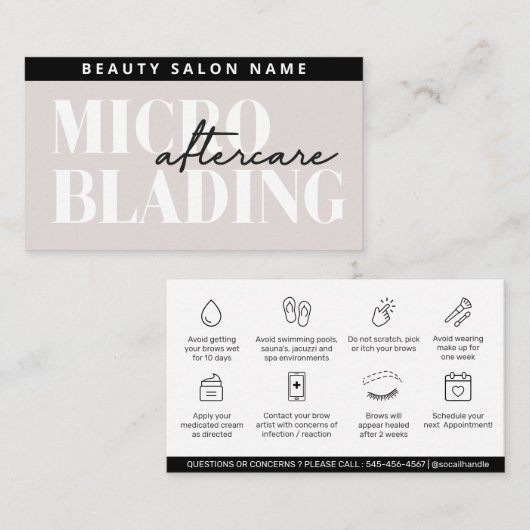 Carte De Visite Microblading Post-Care modifiable PMU Brow Eyebros (Devant / Derrière)