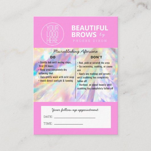 Carte De Visite Microblading post-soins Crystal Holographie (Devant)