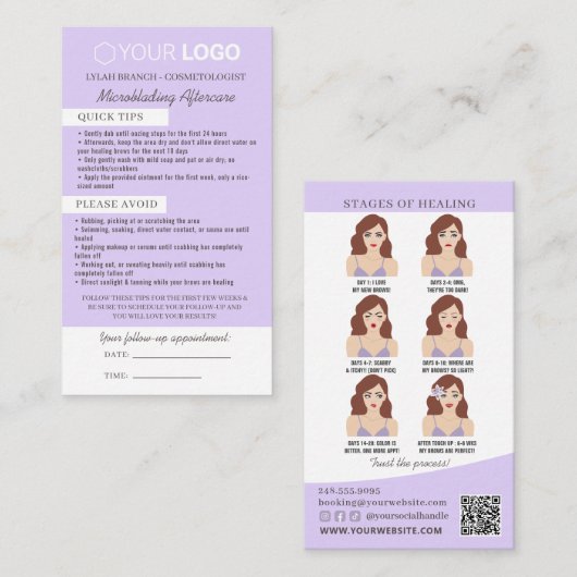 Carte De Visite Microblading post-soins et rappel de rendez-vous (Devant / Derrière)