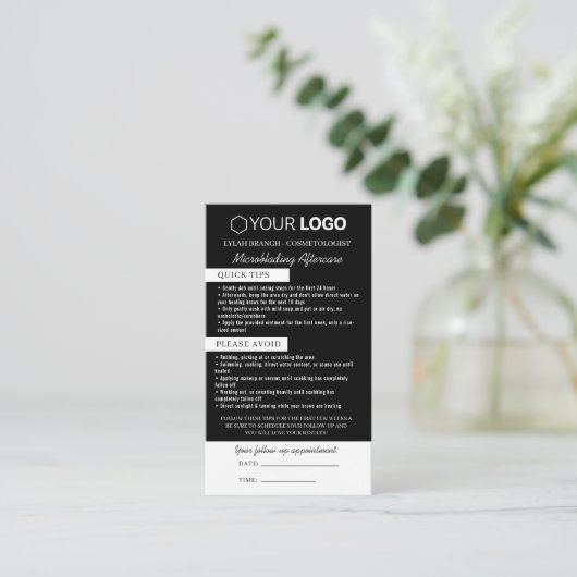 Carte De Visite Microblading post-soins et rappel de rendez-vous (Debout devant)