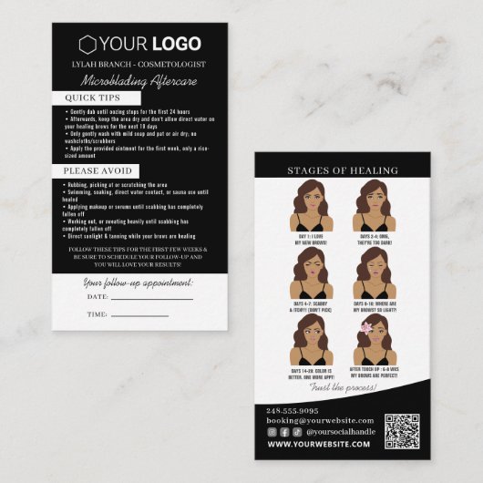 Carte De Visite Microblading post-soins et rappel de rendez-vous (Devant / Derrière)