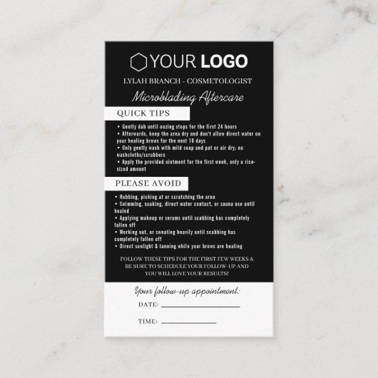 Carte De Visite Microblading post-soins et rappel de rendez-vous (Devant)