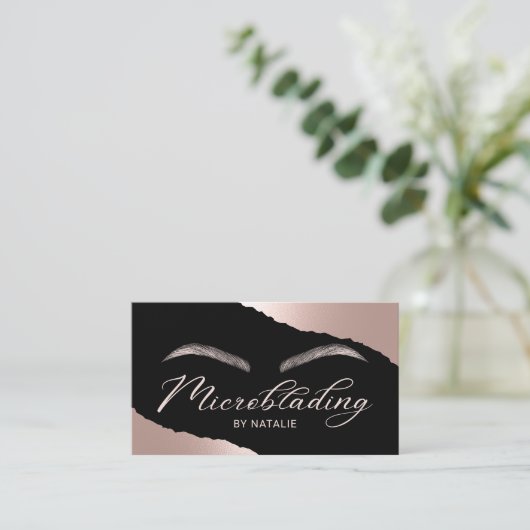 Carte De Visite Microblading Rose Gold Typography Brows Salon (Debout devant)