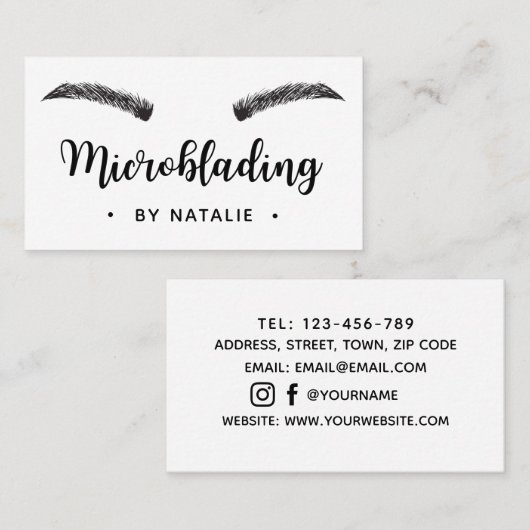 Carte De Visite Microblading Semi - Maquillage permanent Blanc Min (Devant / Derrière)