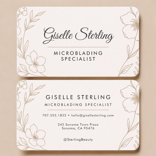 Carte De Visite Microblading Specialist Botanical Blush and Black 