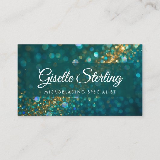 Carte De Visite Microblading Turquoise Gold Parties scintillant QR (Devant)
