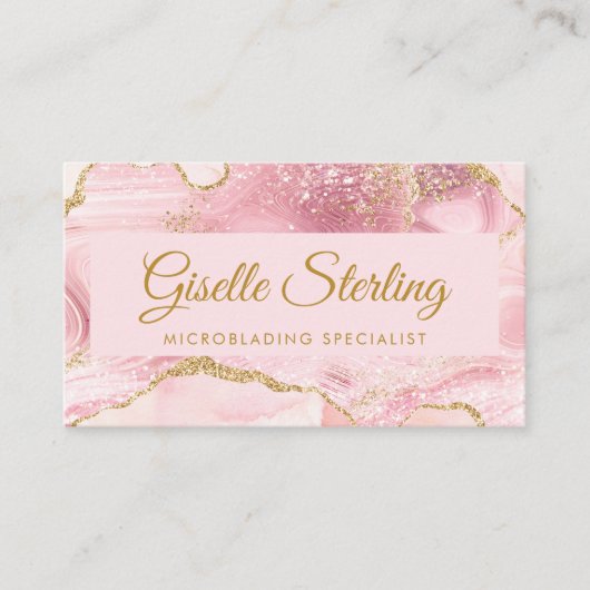 Carte De Visite Microblush Pink Gold Agate Code QR (Devant)
