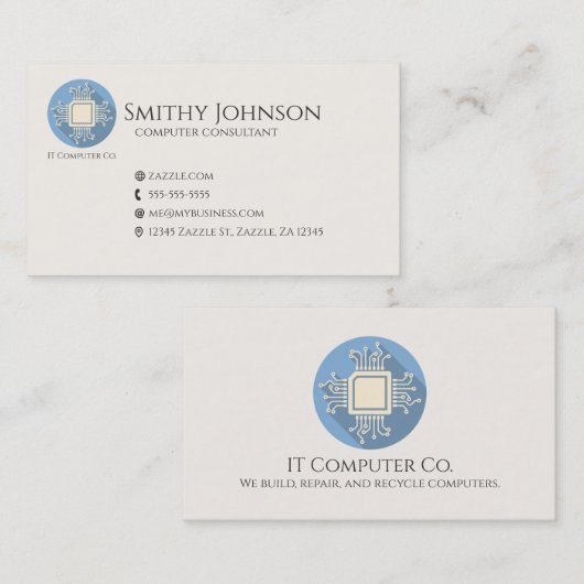 Carte De Visite Microchip bleu (Devant / Derrière)