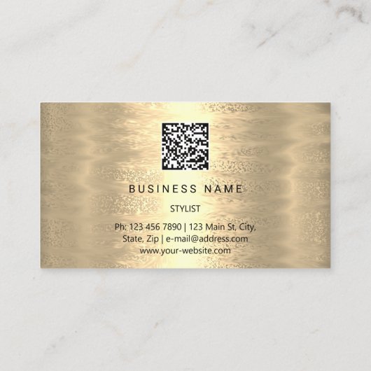 Carte De Visite Microlame à fraise Eyelash. Logo QR CODE Faux Gold (Dos)
