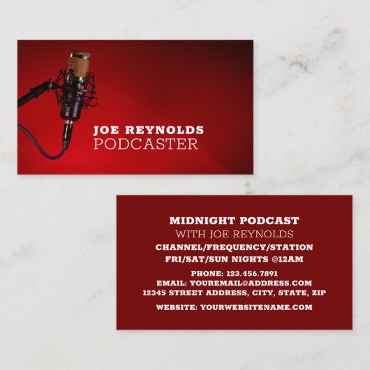 Carte De Visite Microphone Pro, Podcaster, Podcast (Devant / Derrière)