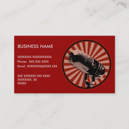 Carte De Visite Microphone rétro en rouge (Devant)