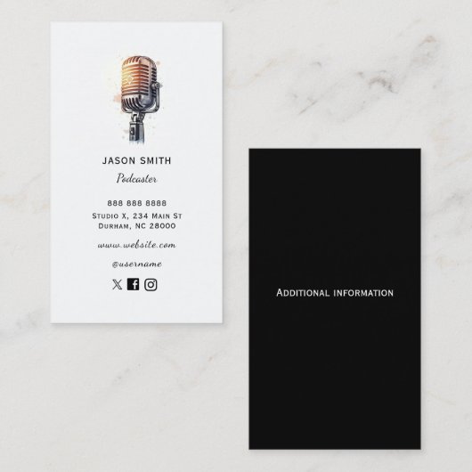 Carte De Visite Microphone vintage Podcaster (Devant / Derrière)