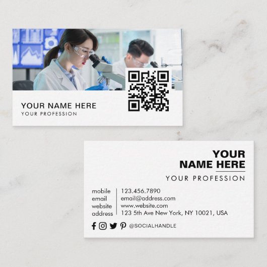 Carte De Visite Microscope Scientifique Lab QR Code (Devant / Derrière)