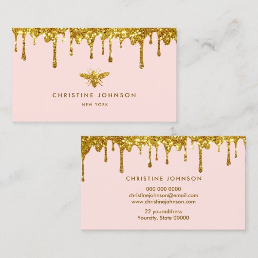Carte De Visite miel gouttes fausse parties scintillant abeille ca (Devant / Derrière)