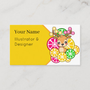Carte De Visite Mignon Cerf Citron Orange Kawaii
