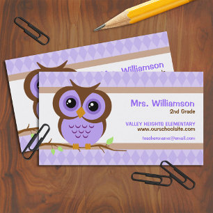 Carte De Visite Mignon Hibou Violet Professeur Contact