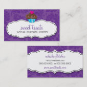 CARTE DE VISITE mignon joli cupcake fleuri violet (Devant / Derrière)