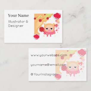 Carte De Visite Mignon monstre Kawaii et sucette en forme de cœur