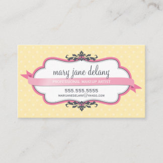 Carte De Visite MIGNON VINTAGE élégant pois rose pastel jaune
