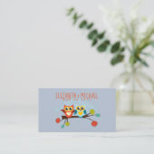 Carte De Visite Mignonette OWLS Mariage à thème Bleu orange (Debout devant)