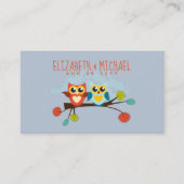 Carte De Visite Mignonette OWLS Mariage à thème Bleu orange (Devant)