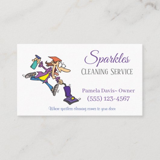 Carte De Visite Mignonne Cartoon Funny Maid House Cleaning Service (Devant)