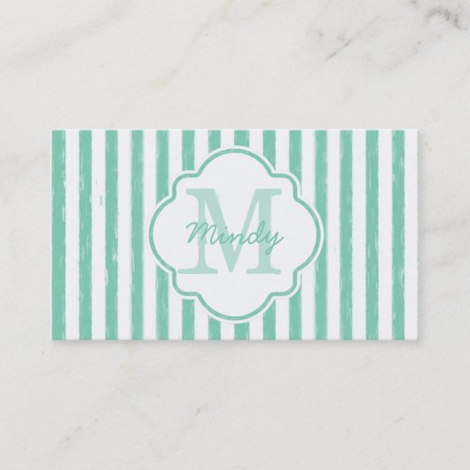 Carte De Visite Mignonne Mint Green Peint Grilles Monogramme et no (Devant)