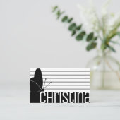 Carte De Visite Mignonne moderne noir blanc rayé rayures QR Code (Debout devant)