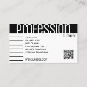 Carte De Visite Mignonne moderne noir blanc rayé rayures QR Code (Dos)