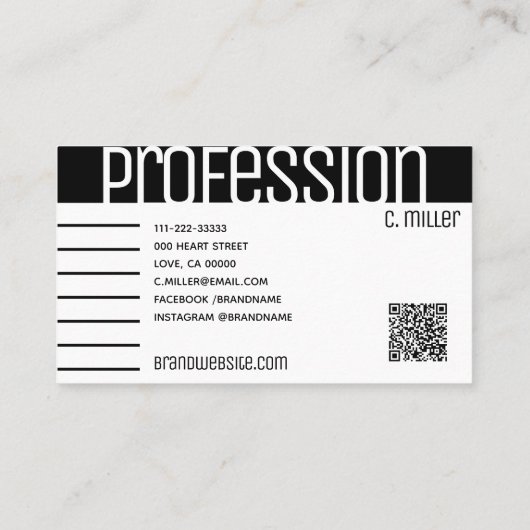 Carte De Visite Mignonne moderne noir blanc rayé rayures QR Code (Dos)
