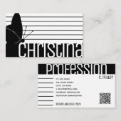 Carte De Visite Mignonne moderne noir blanc rayé rayures QR Code (Devant / Derrière)