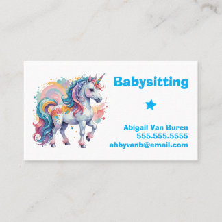 Carte De Visite Mignonne Peint Unicorn Babysitter Nanny garderie