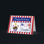 Carte de visite militaire<br><div class="desc">This Patriotic Birthday Card veut make your military daughter smile. Fonctions a red and white striped background, chocolate cupcake with stars, american flags, a flag heart and a candle, red, white & blue stars, a dog tag embossed with USA and a blue banner with the texte "Happy Birthday" en blanc....</div>