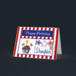 Carte de visite militaire<br><div class="desc">This Patriotic Birthday Card veut make your military daughter smile. Fonctions a red and white striped background, chocolate cupcake with stars, american flags, a flag heart and a candle, red, white & blue stars, a dog tag embossed with USA and a blue banner with the texte "Happy Birthday" en blanc....</div>