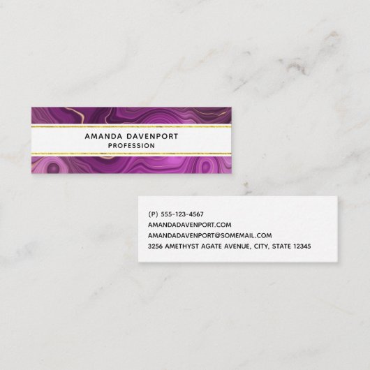 Carte De Visite Mini Améthyste Violet Et Agate Abstrait Or (Devant / Derrière)