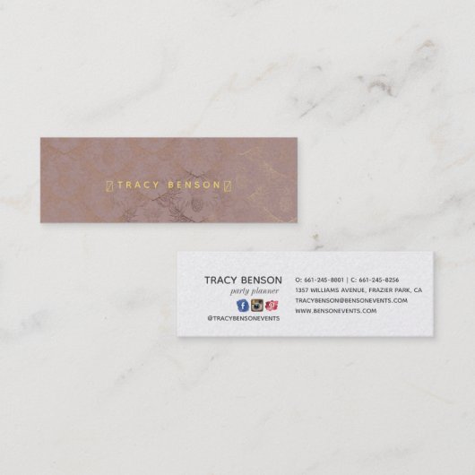 Carte De Visite Mini Ananas Damask Or (Devant / Derrière)